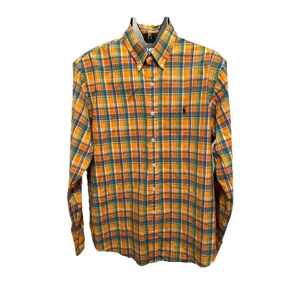 Polo Ralph Lauren Men's Custom Fit Button-Up Orange Plaid XL/TG Madras Preppy - Picture 2 of 7